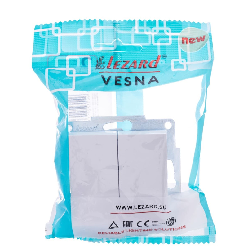 Вимикач двоклавішний LEZARD Vesna білий 742-0288-101