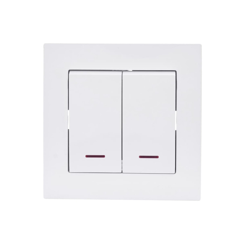 Выключатель двухклавишный с подсветкой LEZARD Vesna белый 742-0288-112