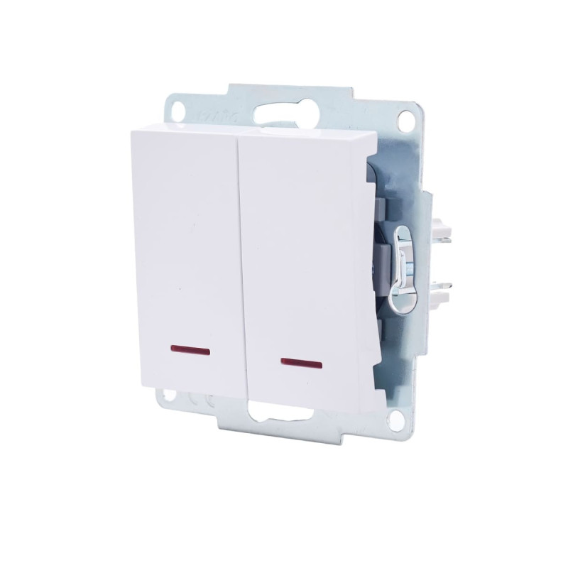 Выключатель двухклавишный с подсветкой LEZARD Vesna белый 742-0288-112