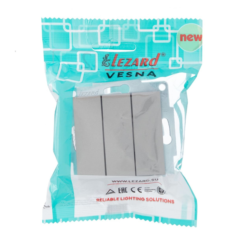 Выключатель трехклавишный LEZARD Vesna серый 742-3588-109