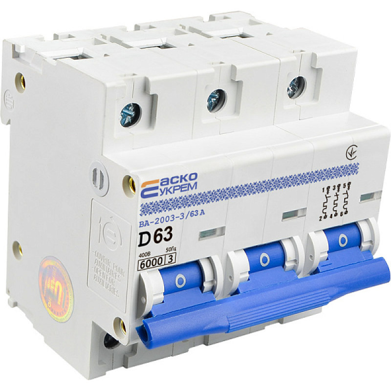 Автоматический выключатель ВА-2003 3р 63А тип D АСКО (A0010030002)