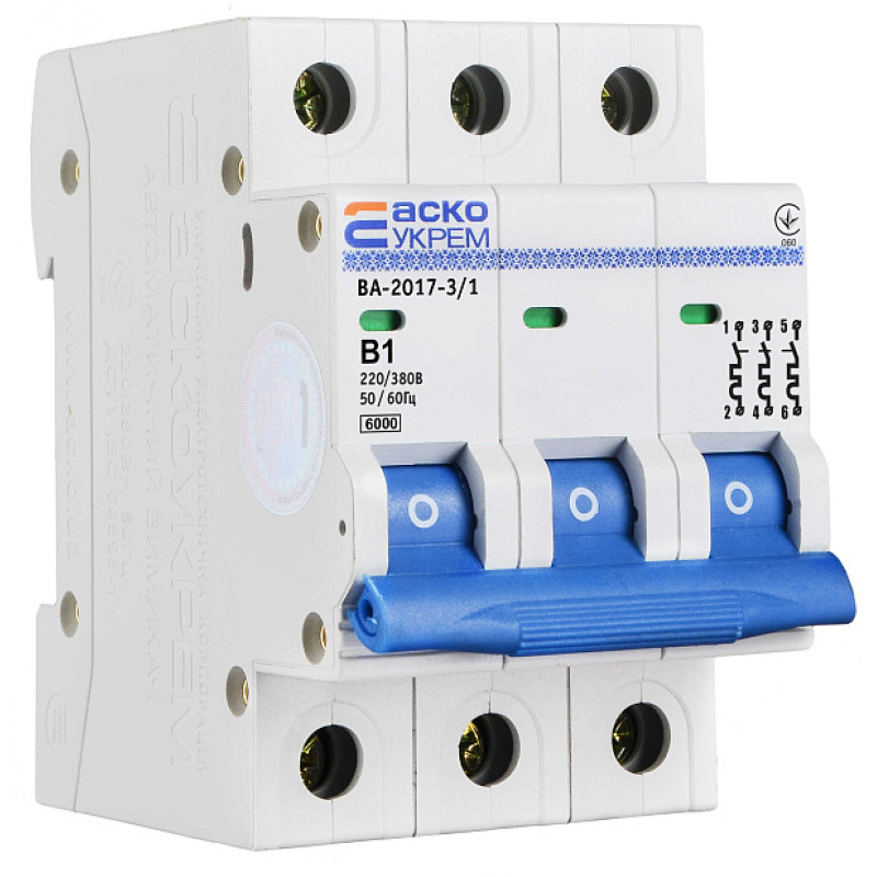 Автоматический выключатель УКРЕМ ВА-2017/B 3р 1А АСКО (A0010170058)