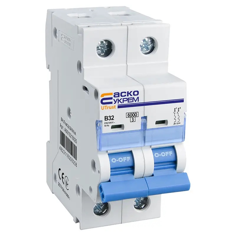 Модульний автоматичний вимикач UTrust 2р 32А B 6kА АСКО (A0010210025)