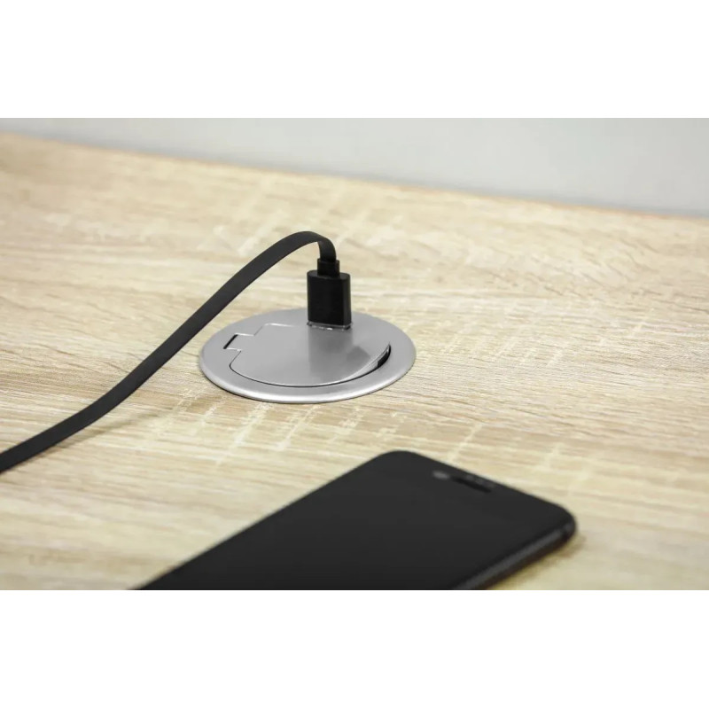 Подовжувач GTV CHARGER MINI 60мм 1 розетка SCHUKO 1xUSB 2,4A провід 1,9м Алюміній AE-BPW1S1UCH-53