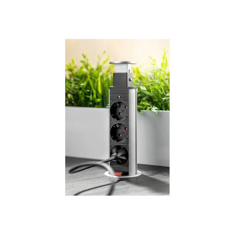 Подовжувач GTV d 60 3 розетки SCHUKO 2xUSB провід 1,5м Чорний AE-BPW3S60U-20 AE-BPW3S60U-20