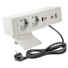 Подовжувач GTV прямокутний BAR, 2xSCHUKO, 1xUSB, 1xTYPE-C, 1xLAN, 1xHDMI, кабель з вилкою 1,5м, білий AE-GM2SBAR-10
