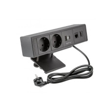 Подовжувач GTV прямокутний BAR, 2xSCHUKO, 1xUSB, 1xTYPE-C, 1xLAN, 1xHDMI, кабель з вилкою 1,5м, чорн AE-GM2SBAR-20