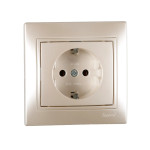 Розетка одинарная с заземлением MIRA жемчужно-белый перламутр со вставкой 701-3030-122