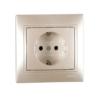 Розетка одинарная с заземлением MIRA жемчужно-белый перламутр со вставкой 701-3030-122