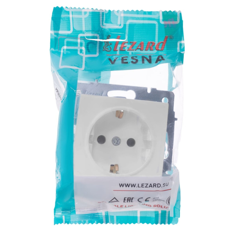 Розетка одинарная с/з LEZARD Vesna белый 742-0288-122В