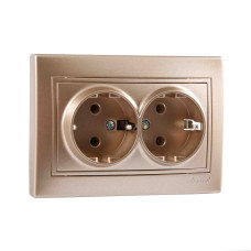 Розетка двойная с заземлением MIRA светло-коричневый перламутр со вставкой 701-3131-127В