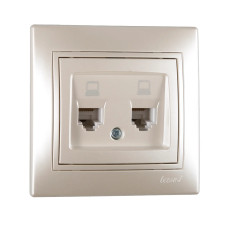 Розетка двойная компьютерная MIRA жемчужно-белый перламутр с вставкой 701-3030-141