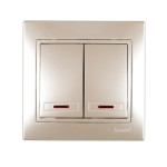 Выключатель двухклавишный с подсветкой MIRA жемчужно-белый перламутр со вставкой 701-3030-112