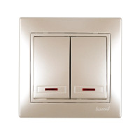 Выключатель двухклавишный с подсветкой MIRA жемчужно-белый перламутр со вставкой 701-3030-112