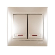 Выключатель двухклавишный с подсветкой MIRA жемчужно-белый перламутр со вставкой 701-3030-112