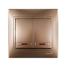 Выключатель двухклавишный с подсветкой MIRA светло-коричневый перламутр со  вставками 701-3131-112