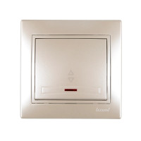 Выключатель одноклавишный проходной с подсветкой MIRA жемчужно-белый перламутр со вставками 701-3030-114