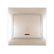 Выключатель одноклавишный проходной с подсветкой MIRA жемчужно-белый перламутр со вставками 701-3030-114