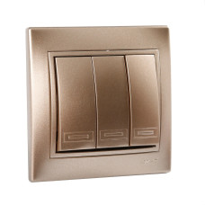 Выключатель трехклавишный MIRA светло-коричневый перламутр со вставками. 701-3131-109