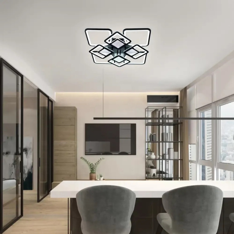 Світлодіодна LED люстра TETRA TWIST 165W 8S-SMART-595x595x110-BLACK/CLEAR-220-IP20 Esllse