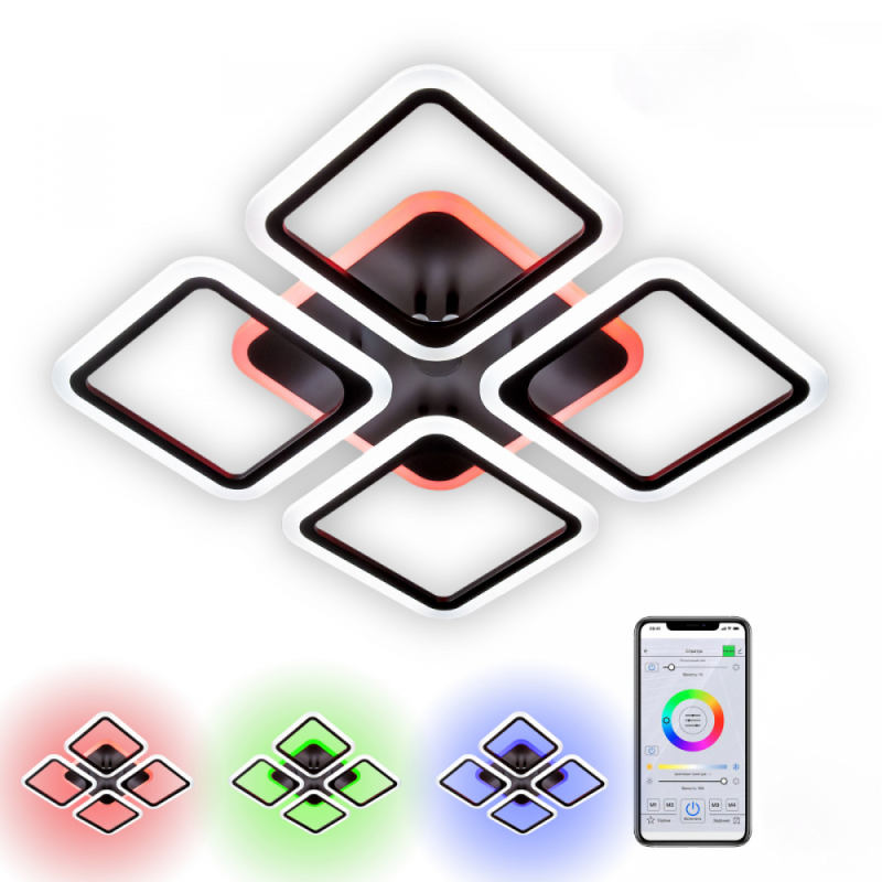 Світлодіодна LED люстра ROOM RGB 70W 4S-APP-385x385x75-BLACK-220-IP20 Esllse