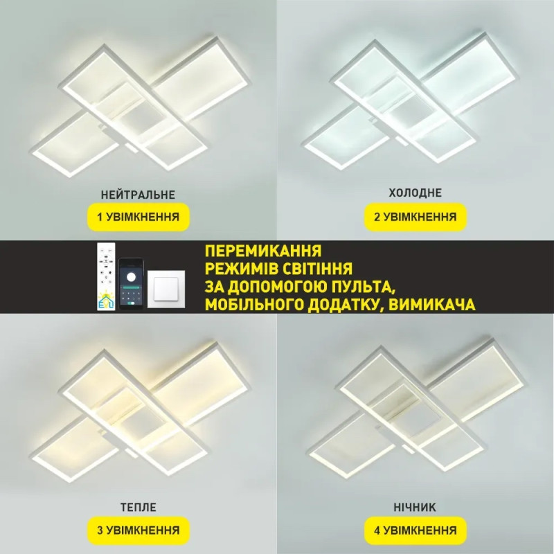 Світлодіодна LED люстра SVEN 85W 3S SMART 690x470x80-WHITE-220-IP20 Esllse