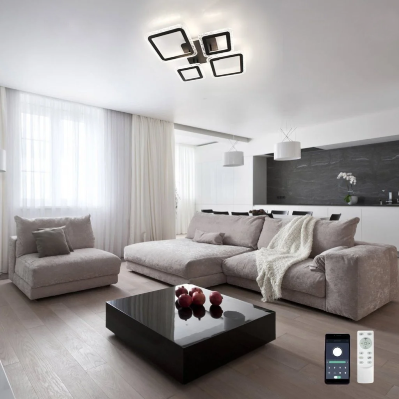 Светодиодная LED люстра OVAL ICE RGB 75W 5S-APP-725x500x93-BLACK/CLEAR-220-IP20 Esllse