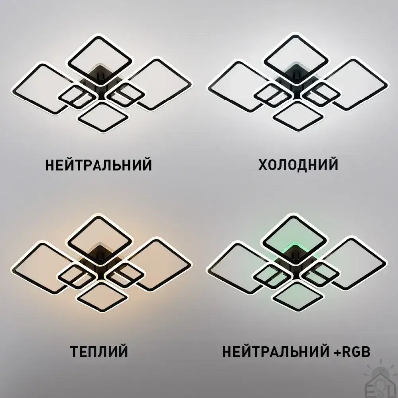 Світлодіодна LED люстра OVAL RGB 120W 7S-SMART-960x750x110-BLACK-220-IP20 Esllse