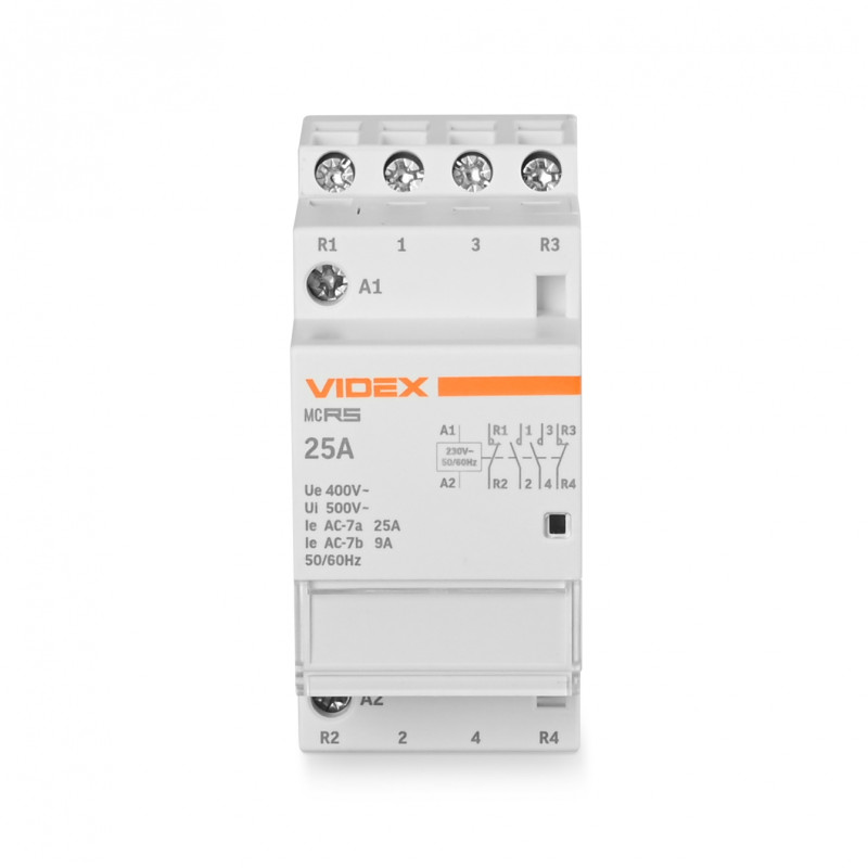 Модульный контактор 4п 25А 2НВ 2НЗ VIDEX RESIST (VF-RS-MC2O2C-25)