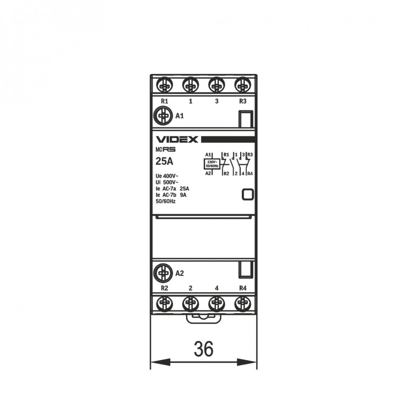 Модульный контактор 4п 25А 2НВ 2НЗ VIDEX RESIST (VF-RS-MC2O2C-25)