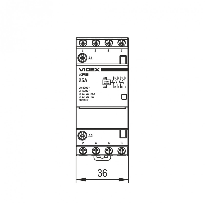 Модульный контактор 4п 25А 4НВ VIDEX RESIST (VF-RS-MC4O-25)