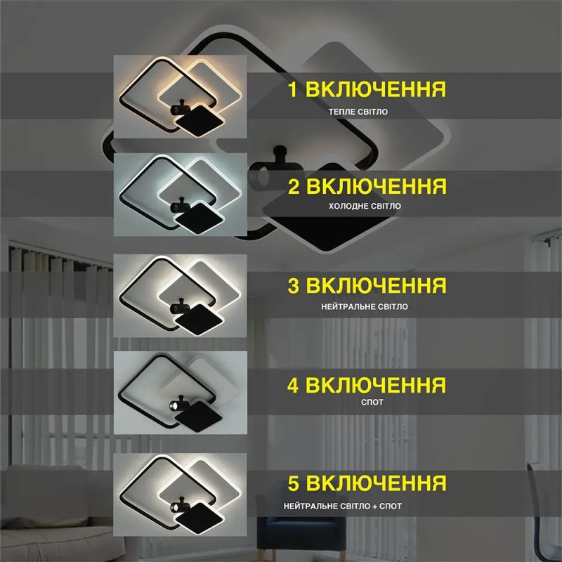 Світлодіодна LED люстра ECLIPSE 95W 3S 1LR-515x480x130-WHITE/BLACK-220-IP20 Esllse