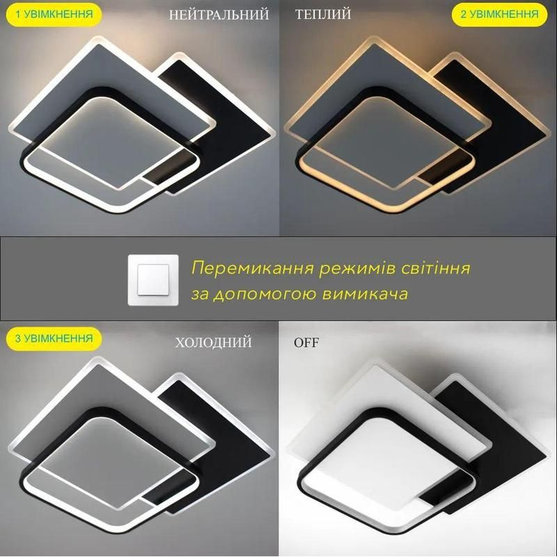 Светодиодная LED люстра (NEW) VEGA triple 80W 3S-ON/OFF-470х470х62-BLACK/WHITE-220-IP20 Esllse