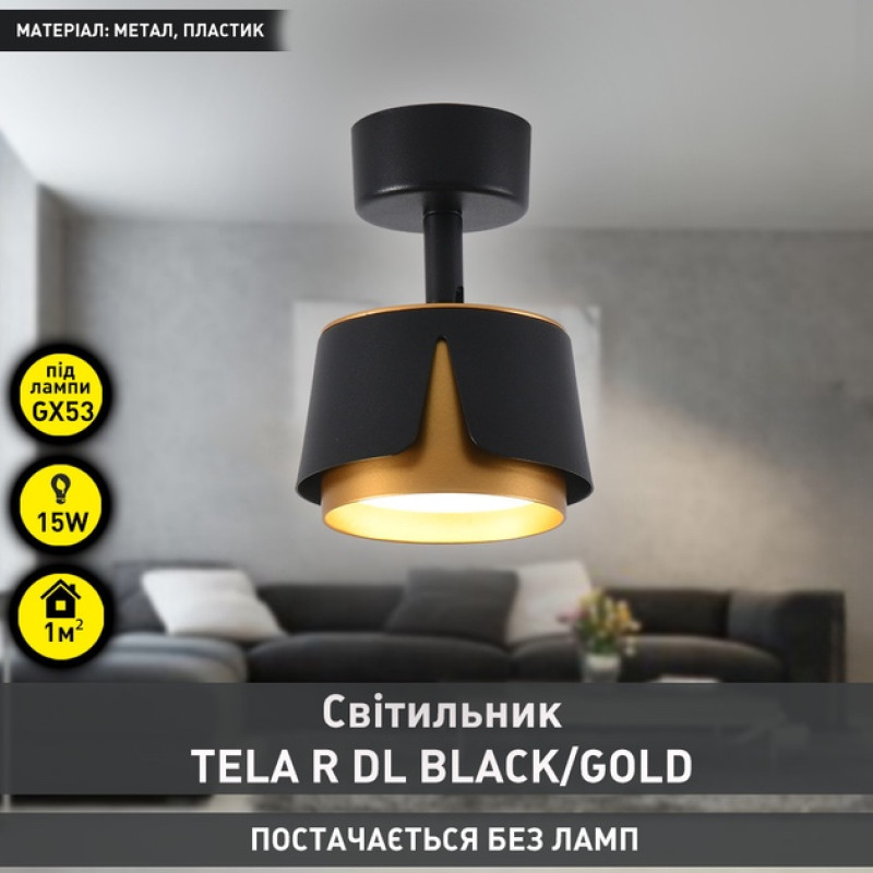 Светильник спот TELA 1xGX53-R-DL-100x135-BLACK/GOLD-220-IP20 Esllse