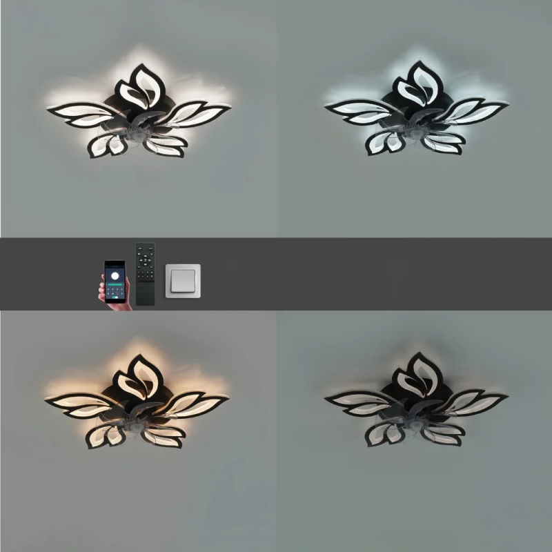 Управляемая светодиодная люстра с вентилятором FAN ASTRA 85W+18W 5F APP-680×120-BLACK/CLEAR-220-IP20