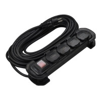 Удлинитель защищен 4 гн. 15 м с ж/к, ІР44, черный серии Grot АСКО (ECO019001017)