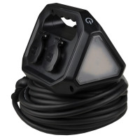 Удлинитель защищен 4 гн. 15 м с ж/к, LED фонарик, IP44, черный серии Grot АСКО (ECO019001016)