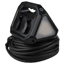 Удлинитель защищен 4 гн. 15 м с ж/к, LED фонарик, IP44, черный серии Grot АСКО (ECO019001016)