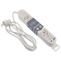 Удлинитель бытовой 4 гн. 2 м с ж/к, USB + Type C, белый серии Ornat АСКО (ECO019001004)