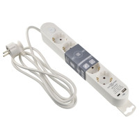 Удлинитель бытовой 5 гн. 5 м с ж/к, USB + Type C, белый серии Ornat АСКО (ECO019001009)