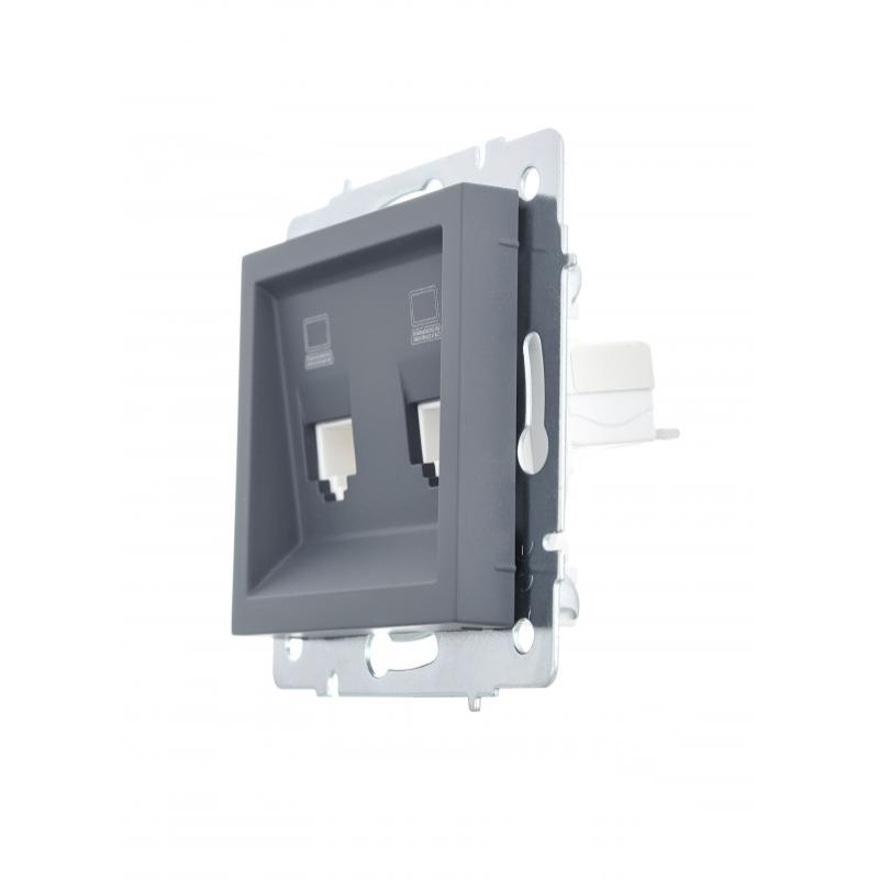 Розетка 2-на комп'ютерна графіт 742-3488-141 серія Vesna 