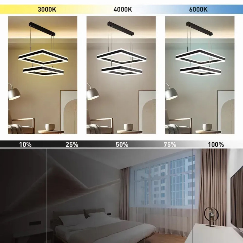 Світлодіодна LED люстра STELLA 180W 2S-SMART-500x500x1200-BLACK-220-IP20 Esllse