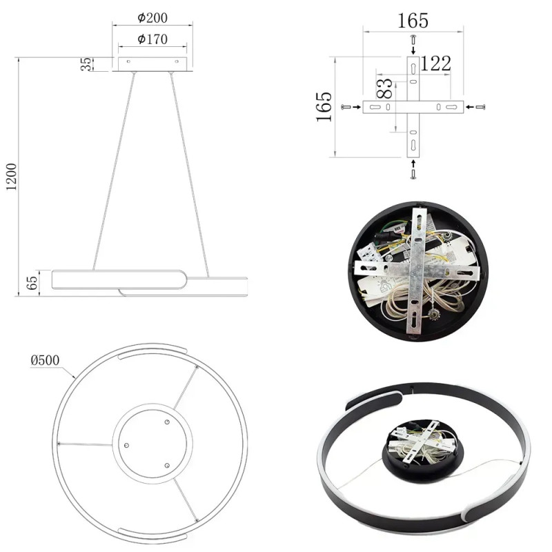 Светодиодная LED люстра HIPPO 90W R-SMART-500x1200-BLACK-220-IP20 Esllse