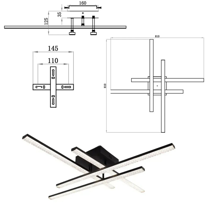 Светодиодная LED люстра LINE-60W-4L-SMART-810x810x125-BLACK-220-IP20 Esllse