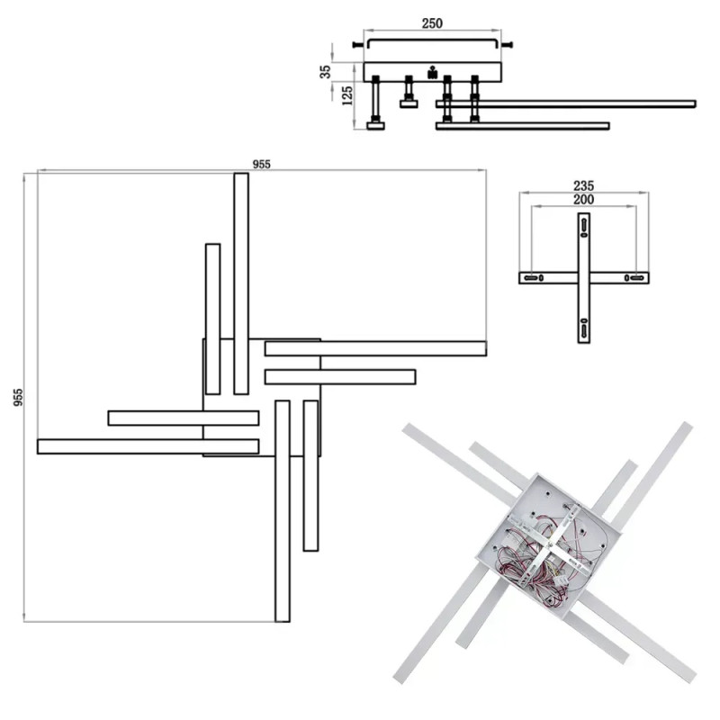 Світлодіодна LED люстра LINE-76W-8L-SMART-955x955x125-BLACK-220-IP20 Esllse
