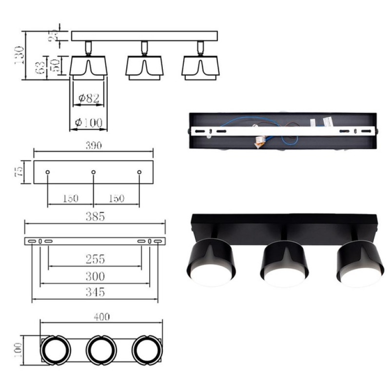 Світильник спот TELA 3xGX53-3R-DL-400x100x135-WHITE/BLACK-220-IP20 Esllse