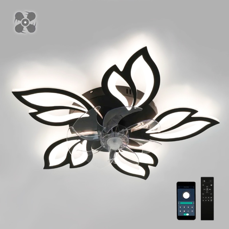 Управляемая светодиодная люстра с вентилятором FAN ASTRA 85W+18W 5F APP-680×120-BLACK/CLEAR-220-IP20