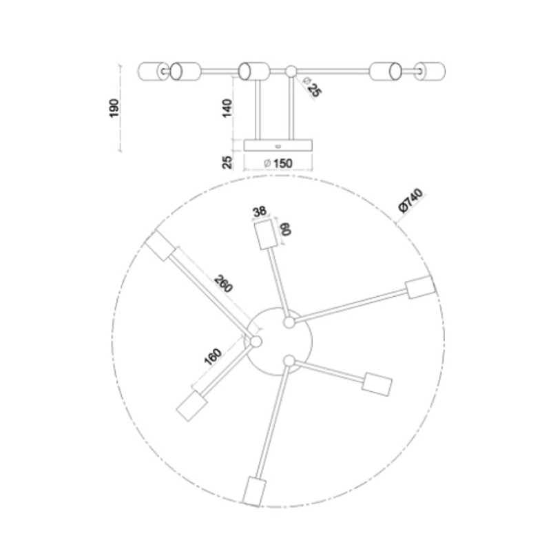 Люстра BELFAST 6xE27 R 740x190 BLACK 220-IP20 Esllse