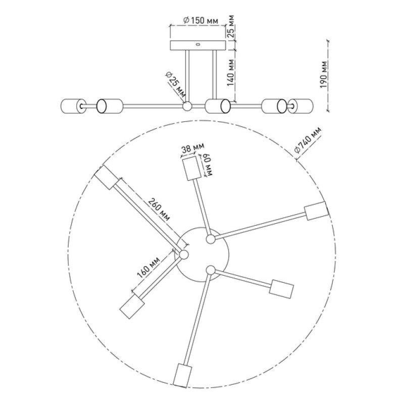 Люстра BELFAST 6xE27 R 740x190 WHITE 220-IP20 Esllse