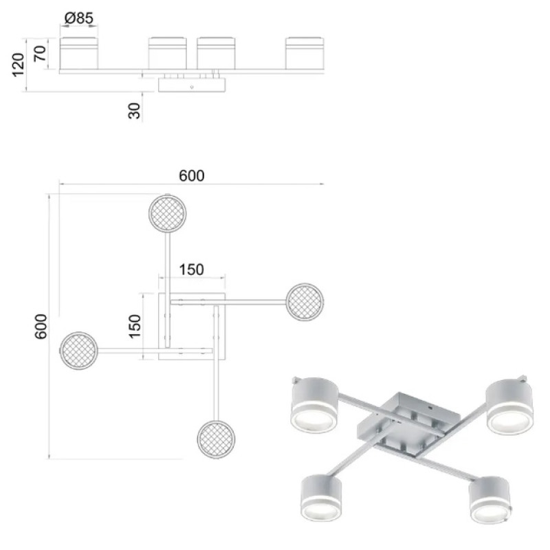 Люстра GELA 4xGX53 S-600x600x120-WHITE-IP20 Esllse